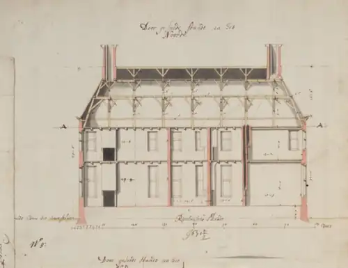 Cross section of the Prinzenhof palace by Maurits Post (1671)
