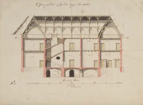 Cross section of the Prinzenhof palace by Maurits Post (1671)