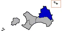 Jinsha Township (blue) in Kinmen County (grey)