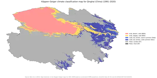 Köppen–Geiger climate classification map at 1-km resolution for Qinghai (China) for 1991–2020