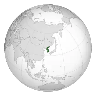 Map of the Korean Peninsula showing the government's territorial claims, controlled by Japan
