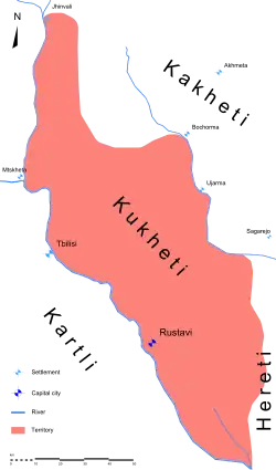 Map highlighting the historical region of Kukheti