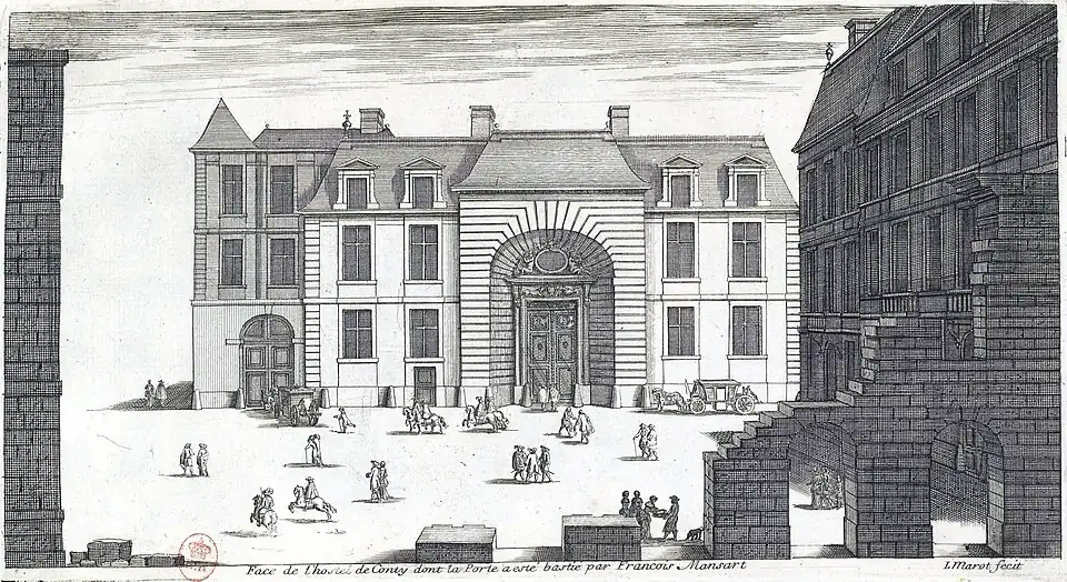 Entrance wing with the rusticated porte-cochère, designed c. 1648–1650 by the architect François Mansart and later engraved by Jean Marot