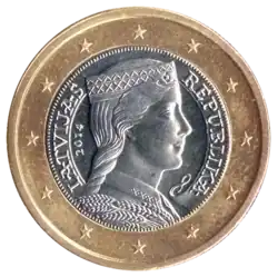The national side of the 1 Euro coin issued by Latvia