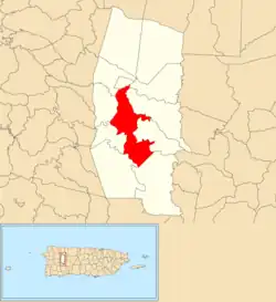 Location of La Torre barrio within the municipality of Lares shown in red
