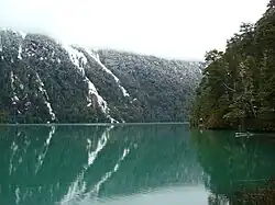 Picture showing Lago Frías in Río Negro Province during winter