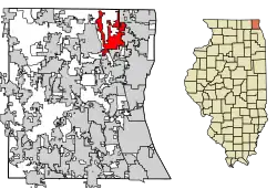 Location of Wadsworth in Lake County, Illinois.