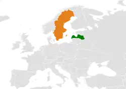 Map indicating locations of Latvia and Sweden