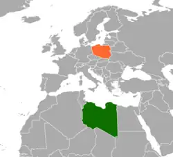 Map indicating locations of Libya and Poland