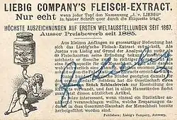 Back of a German Liebig Extract of Meat Trade Card from 1885
