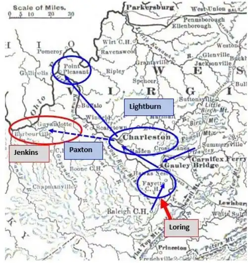 Old map showing positions of Union and Confederate armies