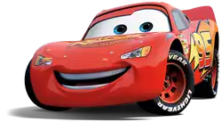 A red car with yellow and orange lightning bolts and the number 95 on the sides