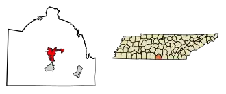 Location of Fayetteville in Lincoln County, Tennessee.