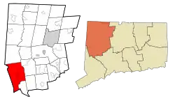 New Milford's location within Litchfield County and Connecticut