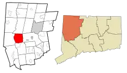 Warren's location within Litchfield County and Connecticut