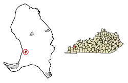 Location of Smithland in Livingston County, Kentucky.
