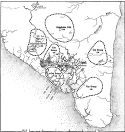Black and white map marked with the location of Japanese forces as described in the article