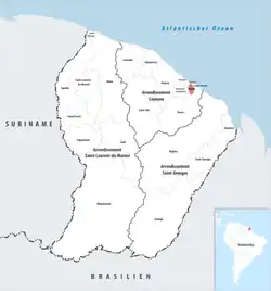 Location of the commune (in red) within French Guiana