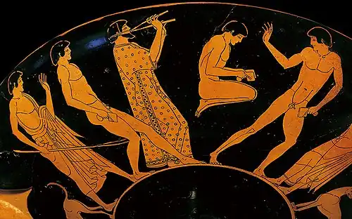 Long jump depiction, ceramic pottery, ancient Greek art