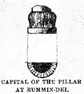 Drawing of the pillar capital originally discovered next to the Lumbini pillar.[4]