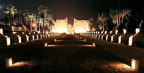 The Avenue of Sphinxes at night