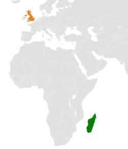 Map indicating locations of Madagascar and United Kingdom