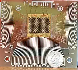 Magnetic-core memory, 18×24 bits, with a US quarter for scale