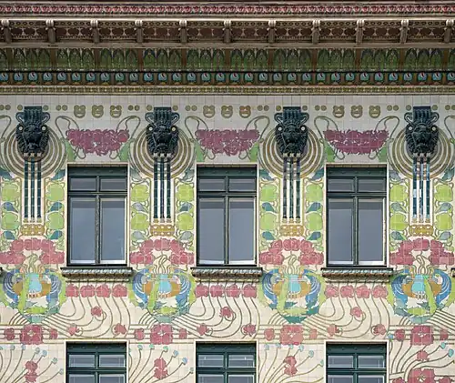Floral design by Alois Ludwig on the façade of Maiolica House in Vienna by Otto Wagner (1898)