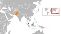 Map indicating locations of Malaysia and Pakistan