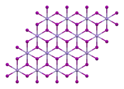 Ball-and-stick model of part of a layer in the crystal structure of manganese(II) iodide