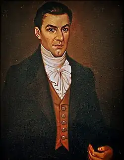A painting of Manuel José Arce wearing early 19th-century formal attire