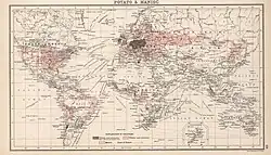 World map of potato and cassava cultivation, 1907