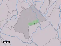 The village centre (dark green) and the statistical district (light green) of Gasselte in the municipality of Aa en Hunze.