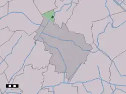 The town centre (dark green) and the statistical district (light green) of Bovensmilde in the municipality of Midden-Drenthe.