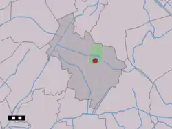 The village (dark red) and the statistical district (light green) of Zwiggelte in the municipality of Midden-Drenthe.