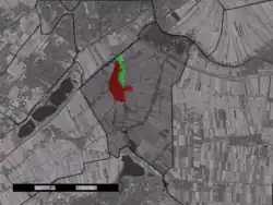 The town centre (red) and the statistical district (light green) of Zoeterwoude-Dorp in the municipality of Zoeterwoude.