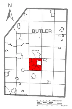 Map of Butler County, Pennsylvania highlighting Butler Township