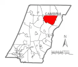 Map of Cambria County, Pennsylvania highlighting Clearfield Township