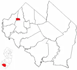 Location of Shiloh in Cumberland County highlighted in red (right). Inset map: Location of Cumberland County in New Jersey highlighted in red (left).