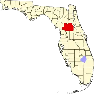 Map of Florida highlighting Marion County