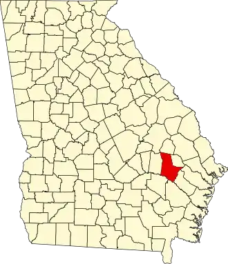 Map of Georgia highlighting Tattnall County