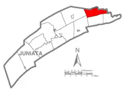 Map of Juniata County, Pennsylvania highlighting Monroe Township