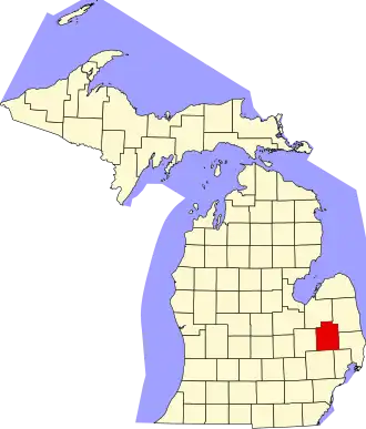 State map highlighting Lapeer County