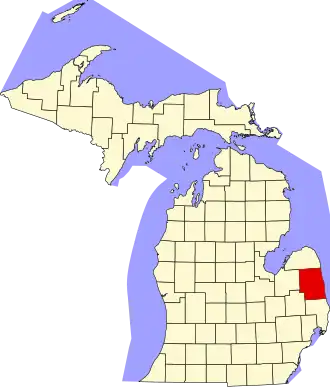 State map highlighting Sanilac County