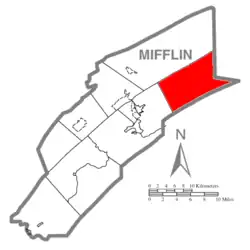 Map of Mifflin County, Pennsylvania highlighting Decatur Township