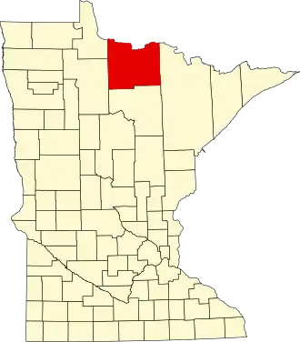 State map highlighting Koochiching County