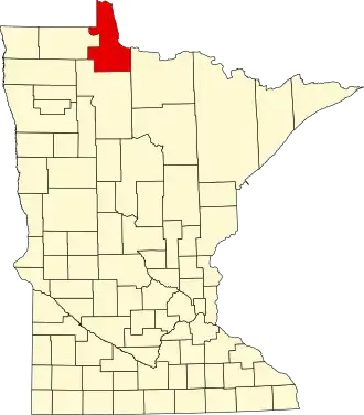 State map highlighting Lake of the Woods County