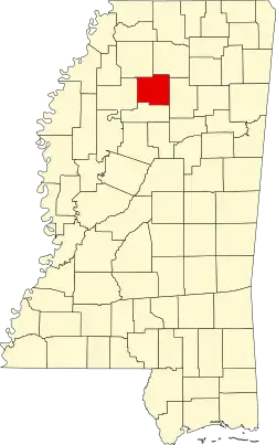 Map of Mississippi highlighting Yalobusha County