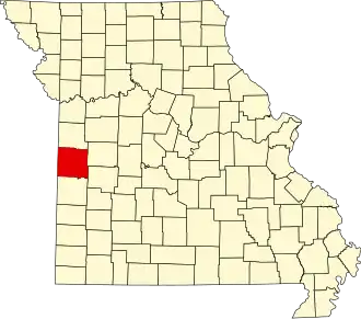 A state map highlighting Bates County in the western part of the state.
