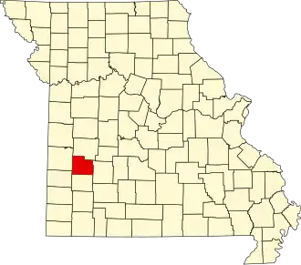 A state map highlighting Cedar County in the southwestern part of the state.